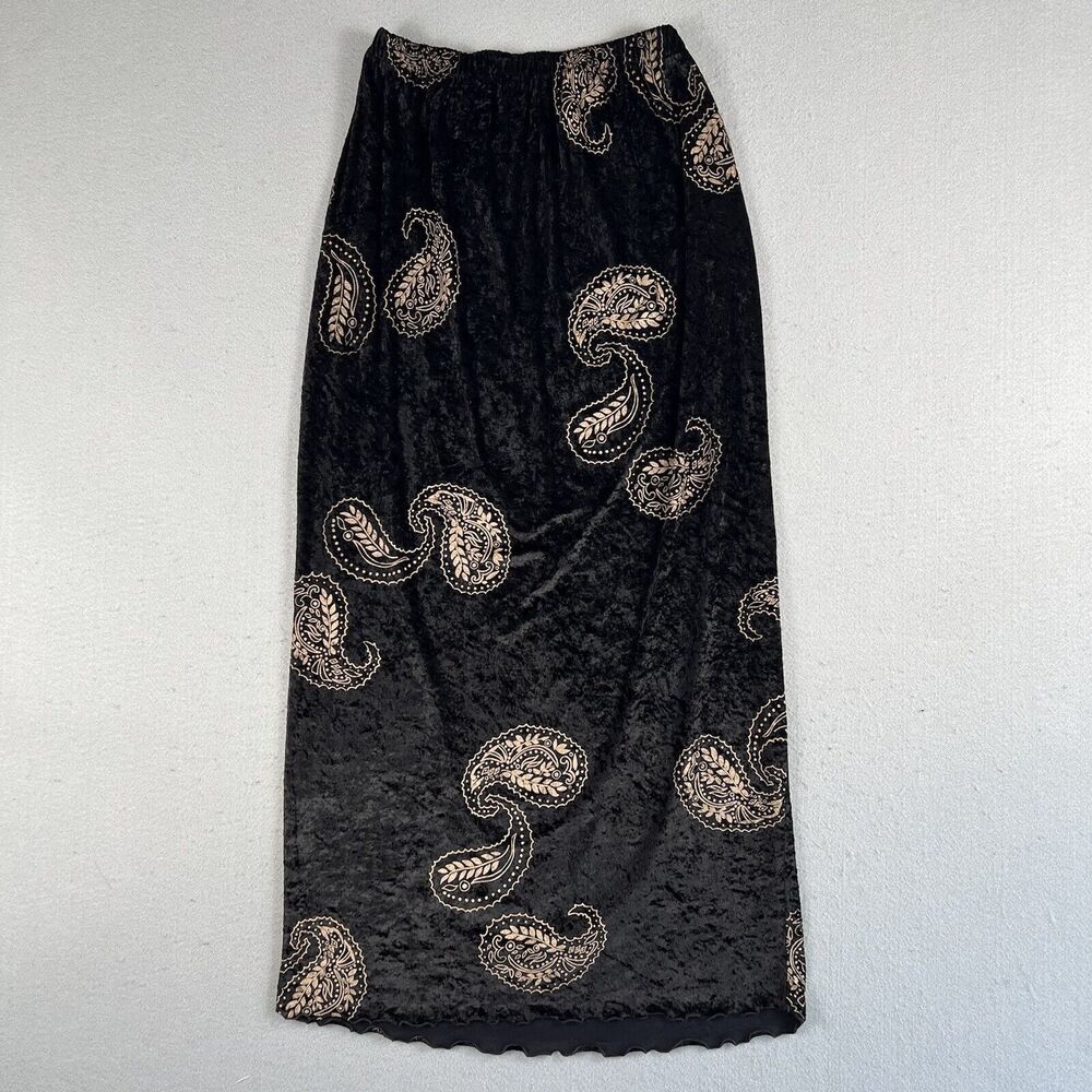 Staley Gretzinger‎ Skirt OS Crushed Black Velvet Paisley Pull On A Line Long